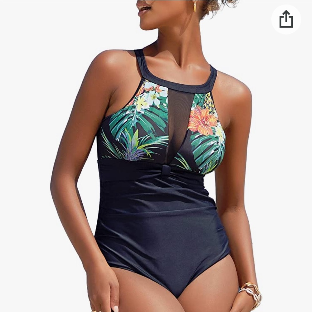 I2CRAZY One Piece Swimsuits Mesh V Neck Monokini Bathing Suits Tummy Control